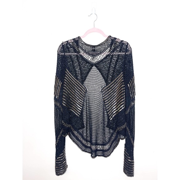 Haute Hippie Black Crochet Knit Beaded Long Sleeve Cardigan - Picture 2 of 9